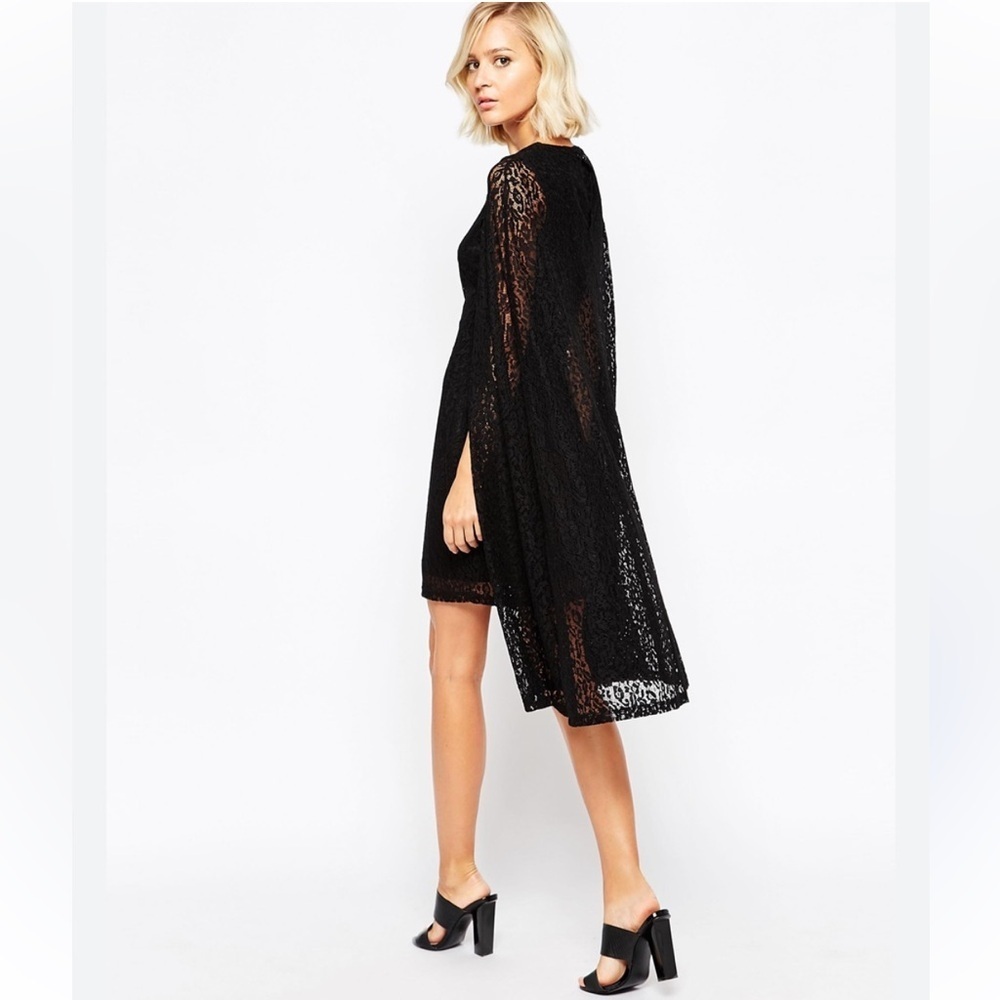 Lavish Alice Elegant Black Lace Cape Dress Size 8